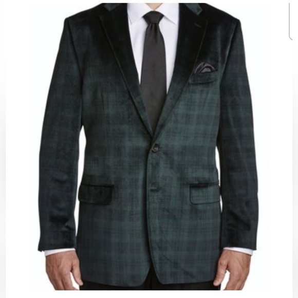 Men's Green velvet 2 button custom Plaid Blazer - Picture 1 of 9